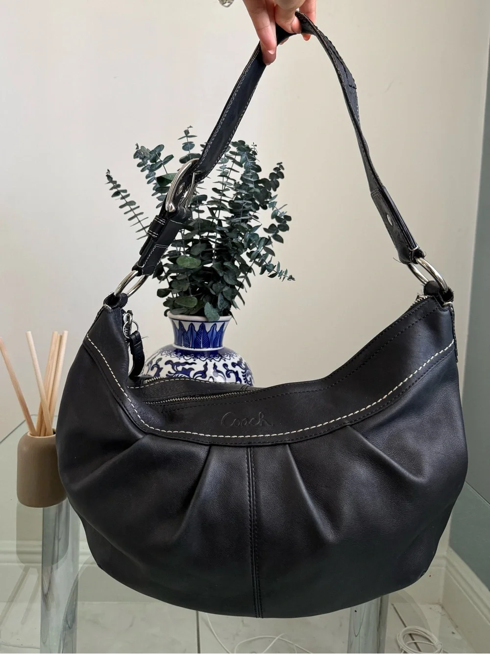 Coach Black Leather Crescent Soho Hobo Bag